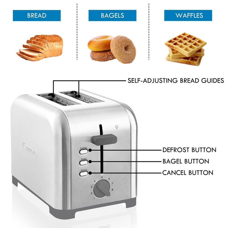 Kenmore 2-Slice Toaster, Stainless Steel, Extra Wide Slots, Bagel and