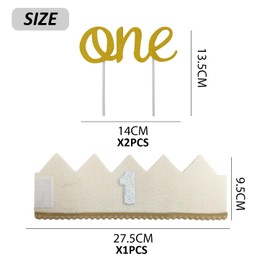 DHSBGWSX 1 x 1st Birthday Hat, 2 x "One" Stickers, Kids Birthday Hat, Number 1 Hat, Birthday Boy Hat, 1st Birthday Crown Hat