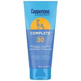 Coppertone Complete SPF 30 Sunscreen Lotion, Lightweight, Moisturizing Sunscreen, Water Resistant Body Sunscreen, 148mL