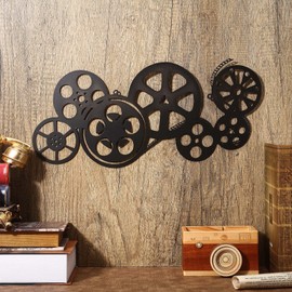Moxweyeni Metal Movie Reel Wall Art Abstract Antique Movie Theater Decor Contemporary Decorative Wall Art Film Reel for Home Studio Decor(Black)