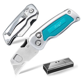 Vickay Box Cutter, Utility Knife with Belt Clip, Stainless Steel Body Handle, Quick-change Blade and Safety Axis Lock, Razor Knife, Cardboard Cutter with Extra 5PC SK5 Blades (Green)