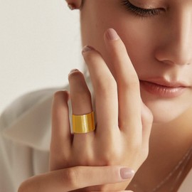 GOLDCHIC JEWELRY 18K Gold Plated Polished Wide Statement Cuff Rings Band For Women Thumb Ring Men Big Party Stacking Finger Rings Adjustable Plain Open Ring