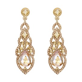 BriLove Champagne Chandelier Earrings Crystal Art Deco Teardrop Hollow Pierced Dangle for Women's Wedding Bridal Gold-Toned