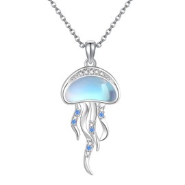 URONE Jellyfish Necklace 925 Sterling Silver Moonstone Pendant Necklace Beach Ocean Jewellery Gifts for Women Girls