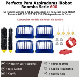 UEBSDVA Adecuado para piezas de Roomba repuestos 600 610 620 650 671675 677 680 692 585 Juego de Repuesto, Incluir Cepille 4 Piezas en, 4 Filtros Roomba, 1 Rojo Cuchilla, 1 Rodillo Rojo