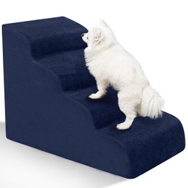 Dog Stairs for Small Dogs - High Density Foam Pet Steps, Extra Wide Dog Ramp with Non-Slip Bottom for High Beds, Couch and Sofa, Best for Dogs Injured, Older Doggy Cats, 4 Steps, Navy