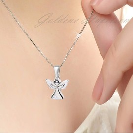 Small Guardian Angel Zirconia Pendant with Chain 925 Sterling Silver Children Girls Baby Angel (38), Sterling Silver, Cubic Zirconia