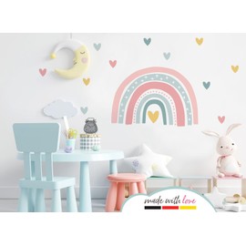 Little Deco DL936-1 Wall Sticker Rainbow Pink Mint Wall Sticker Hearts Nursery Baby Room Wall Sticker Heart Wall Decoration