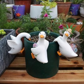 3 Pieces Duck Statues Decoration Planter Pot Hanger Hanging Resin Duck Sculptures for Garden Home Decor