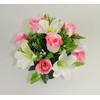 Artificial Grave Flower Arrangement with Pink Roses and White Lilies