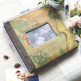 Holoary Adventure Scrapbook Album with Metallic Pen Magnetic Self-Stick Page Scrapbook for 3x5 4x6 5x7 6x8 8x10 Hand Made DIY 40 Pages Albums, Printed Kraft Paper Cover Memory Book (Map with Window)