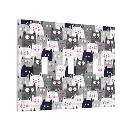 Ihsourgnitnem Decorative Switch Plates Cartoon Cute Grey Cats Face Pet Funny 3 Gang Wall Plate Triple Toggle Light Switch Cover Faceplate Electrical Wall Panels For Kids Room Nursery Decor