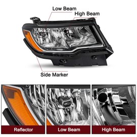 JSBOYAT Halogen Headlight Assembly Replacement for 2017 2018 2019 2020 2021 Jeep Compass OE Headlamp Chrome Housing Right Passenger Side Not Fit for Cherokee