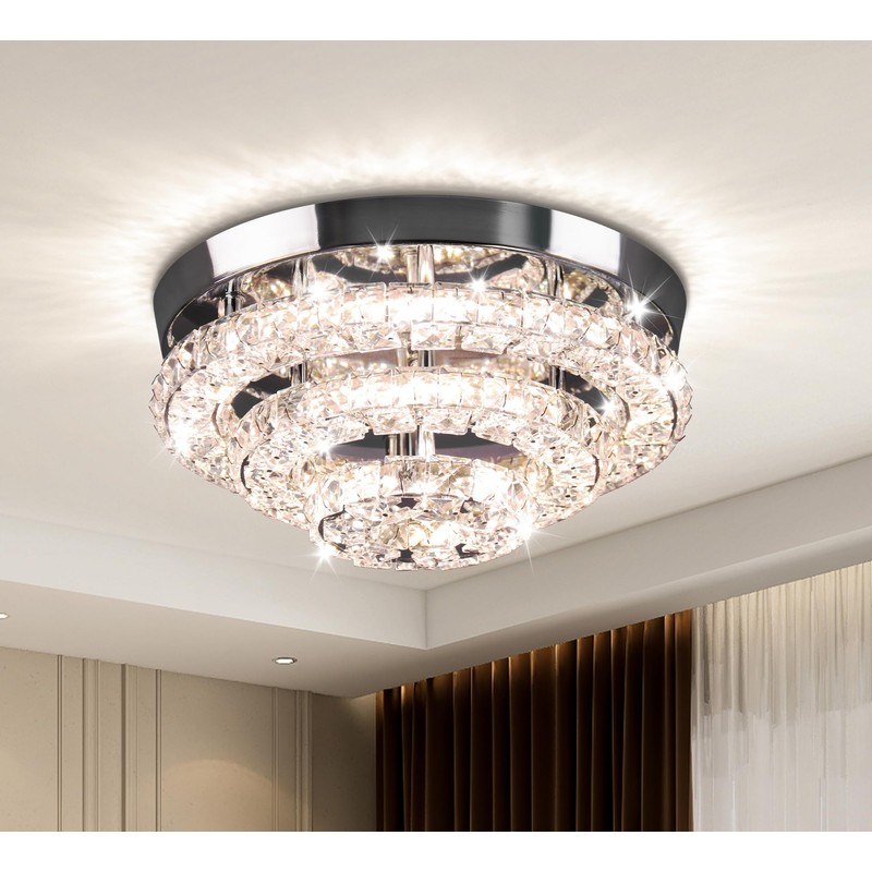 Cainjiazh 11.8" Modern Crystal Chandeliers LED Crystal Ceiling Light Fixture