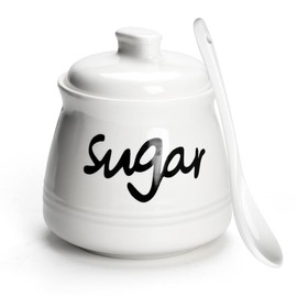 Ymyaye Ceramic Sugar Bowl with Lid and Spoon,Porcelain Sugar Container for Coffee Bar Accessories,Sugar Jar Sugar Dispenser Bowl,Scrub Containers Container Jar (White)