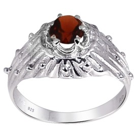 Orchid Jewelry 925 Sterling Silver Solitaire Rings for Women - Delightful 6 mm Red Garnet Birthstone Gemstone - 1.00 Carats Round