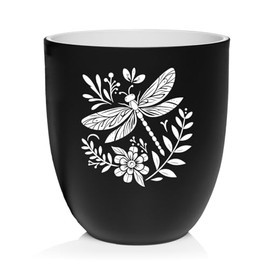 MIP Ceramic Planter Plant Pot with Plastic Liner Gift Stylized Dragonfly (Black)