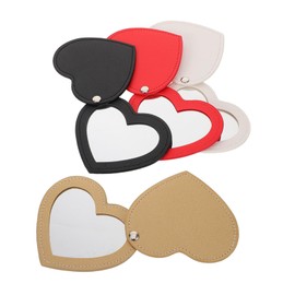 WOONEKY 4pcs Heart Shaped Compact Stainless Steel Mirrors with PU Sleeve Shatterproof Mini Unbreakable Travel Makeup Mirrors Black White Red and for Quick Touch Ups