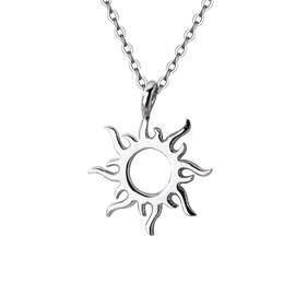 Richight Sterling Silver 925 Simple Sun Motif Charm Necklace, 16.9 inches (43 cm), Unisex, Mini, Malist Style, Silver Sun Necklace