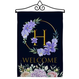 Floral Welcome H Initial Garden Flag Set Wall Hanger Monogram Spring Sunflower Tulip Rose Orchid Lilies Season Springtime Flower Wreath Small Gift Yard House Banner Double-Sided 13 X 18.5
