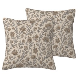 HJRGLXZ Vintage Floral Antique Decorative Throw Pillow Covers 18x18 Inch Set of 2, Flower Block Print Linen Square Pillow Cases for Farmhouse Couch Bed Sofa Chair Living Room Indoor Outdoor Decor