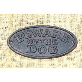 Antique Style Durable Vintage Beware of The Dog Sign Rustic Fence Kennel Gate Cast Iron Pen Yard