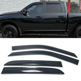 Smoke Tinted Window Visors Sun Rain Vent Guard Shade Deflector Compatible with Dodge Ram 1500 2500 3500 Crew Cab 2010-2018