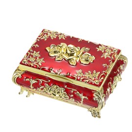 ELLDOO Vintage Music Box, Gold Metal Musical Jewelry Box Keepsake Box, Small Trinket Jewelry Storage Box Gift for Girl Women (Tune: You are My Sunshine), Red