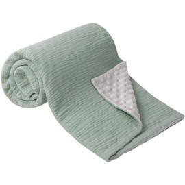 bearmoss Baby Blanket Soft Nursery Crib Blankets with Muslin Cotton Front and Dotted Fleece Back for Unisex Baby Girls Boys Newborns Toddlers, 76x100cm (Sage Green)