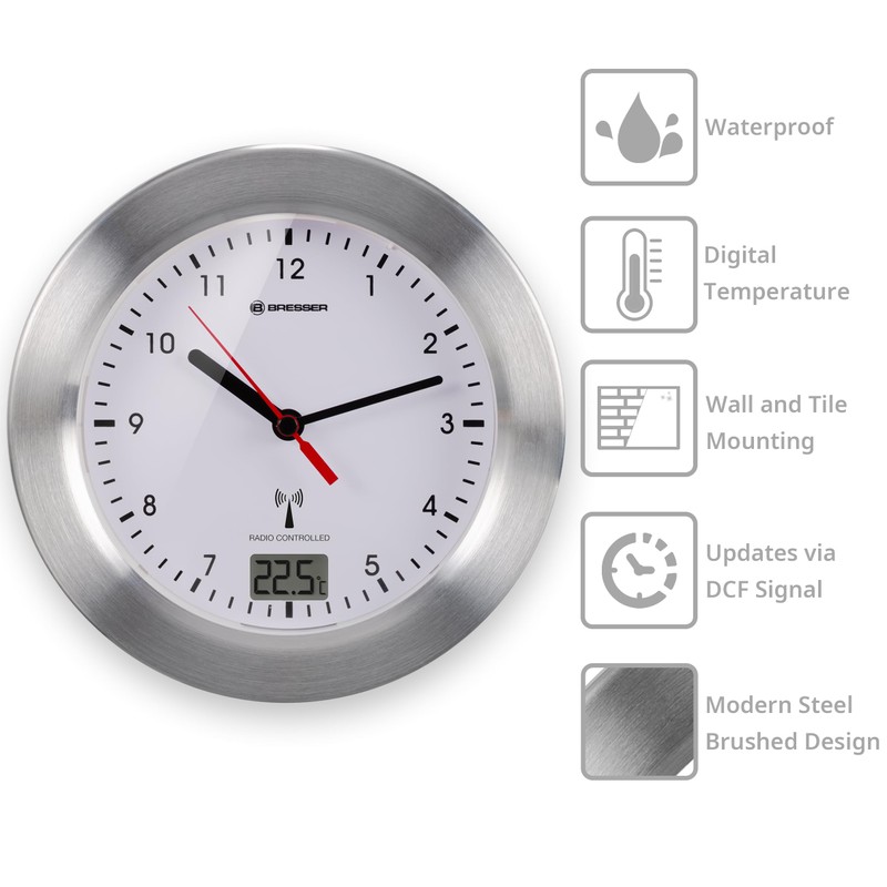 Bresser MyTime Bath 8020114 Bathroom Wall Clock with Temperature Display