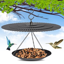 7.7" Metal Bird Feeder Hanging Outdoor, Bird Feeder with Squirrel Baffle, Bird Feeder Cover Shield Umbrella Weather Guard, Black