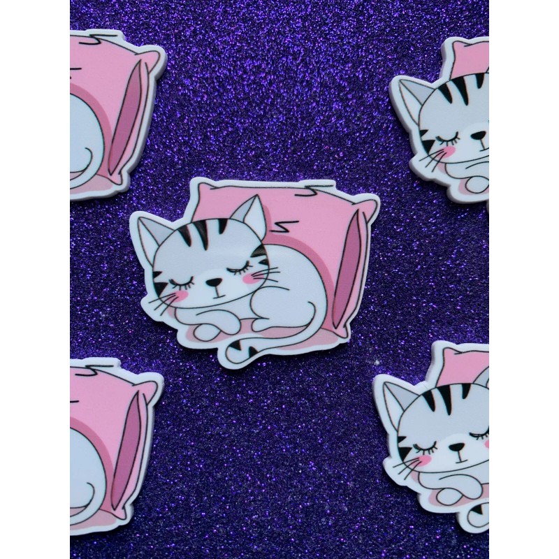 5pc. Cat Nap, Kitty Planar Resin Flatback, Cabochon, Bow Center,