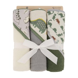 Cudlie Cudlie Buttons & Stitches Baby Boy 3 Pack Rolled/Carded Hooded Towels in Dino Roar Print (GS71721)