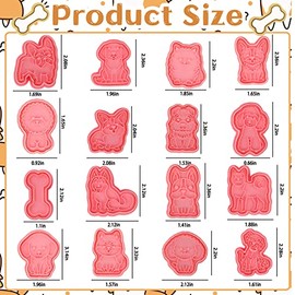 Juego de 16 cortadores de galletas para perros con sellos de émbolo, cortador de galletas en forma de hueso de cachorro en 3D, divertidos sellos de galletas de dibujos animados estampados en relieve