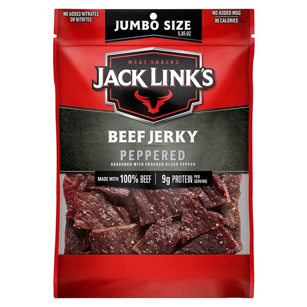 Jack Link’s Beef Jerky, Sweet & Hot, 5.85 oz. Sharing Size Bag – Meat Snack with 9g of Protein & 80 Calories, Made with Premium Beef, No added MSG or Nitrates/Nitrites (Packaging May Vary)