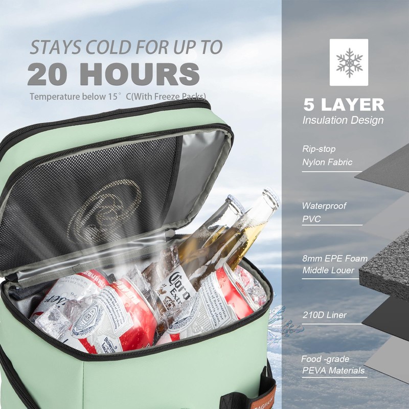 Insulated Cooler Backpack,33 Cans Multifunctional Double Deck Leakproof Cooler Bag