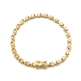 NYFASHION101 Heavy Gold Plated Brass 4-Prong Cubic Zirconia 7.35" Tennis Bracelet