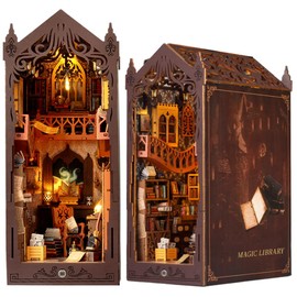 DIY Book Nook Kit, DIY Miniature Dollhouse Booknook Kit with Sensor Light and Furniture, 3D Puzzle Wooden Bookend, Model Kits for Adults to Build (Magic Library)