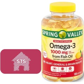Spring Valley Omega-3 Fish Oil 1000mg – 120 Softgels + Bonus STS Sticker