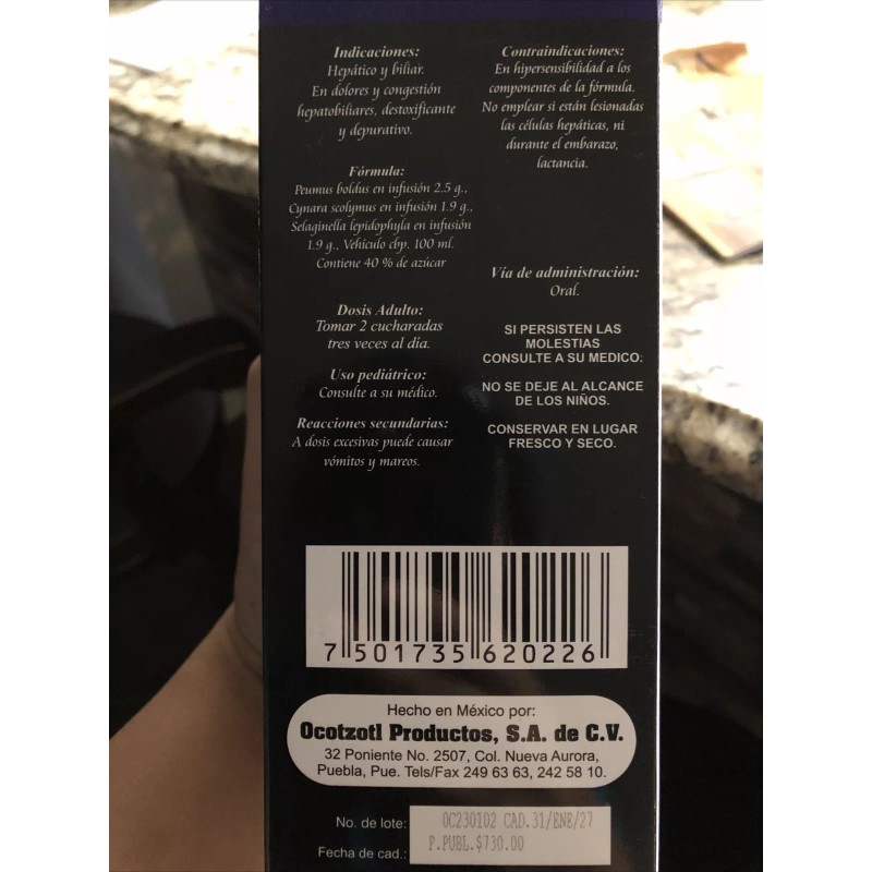 OCOTZOTL 2X HEPANAT JARABE HEPATICO Y COLERETICO FRASCO DE 500