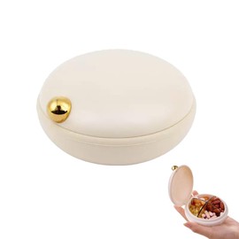 Awleynz Cute Pill Holder for Purse, Daily Pill Organizer 4 Times a Day, Pill Travel Case, Portable Round Daily Pill Case Dispenser Organizer Containers (Beige)