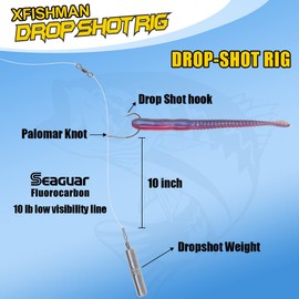 Drop Shot Rigs for Bass Fishing Ready Rig with Hooks and Sinker Weights (Hook Size 2-Weight 1/4 oz-Qty 5)