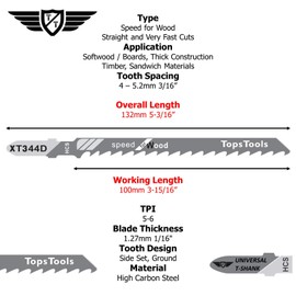 15 x TopsTools JSTTX344D_3 XT344D 132mm Jigsaw Blades Designed for Long Clean Straight and Fast Cuts in Wood