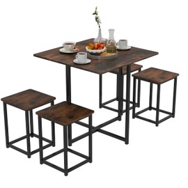 IFANNY Dining Table Set for 4, Square Kitchen Table w/ 4 Stools, 5 Piece Dinner Table Set w/Metal Frame, Dining Set for Small Spaces, Small Table & Chairs for Home, Bistro, Restaurant (Rustic Brown)