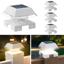 Solar Post Cap Lights Outdoor, 120 Lumens Cool/Warm White, Fence Post Solar Lights for 4x4 5x5 6x6 Wood Posts/4x4 Vinyl Posts, IP65 Waterproof, for Patio Path Porch Deck Posts, 4 Pack