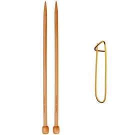 ChiaoGoo Knitting Needles Single Point 9 inch (23cm) Bamboo Dark Patina Size US 8 (5mm) Bundle with 1 Sturdy Stitch Holder 1031-8