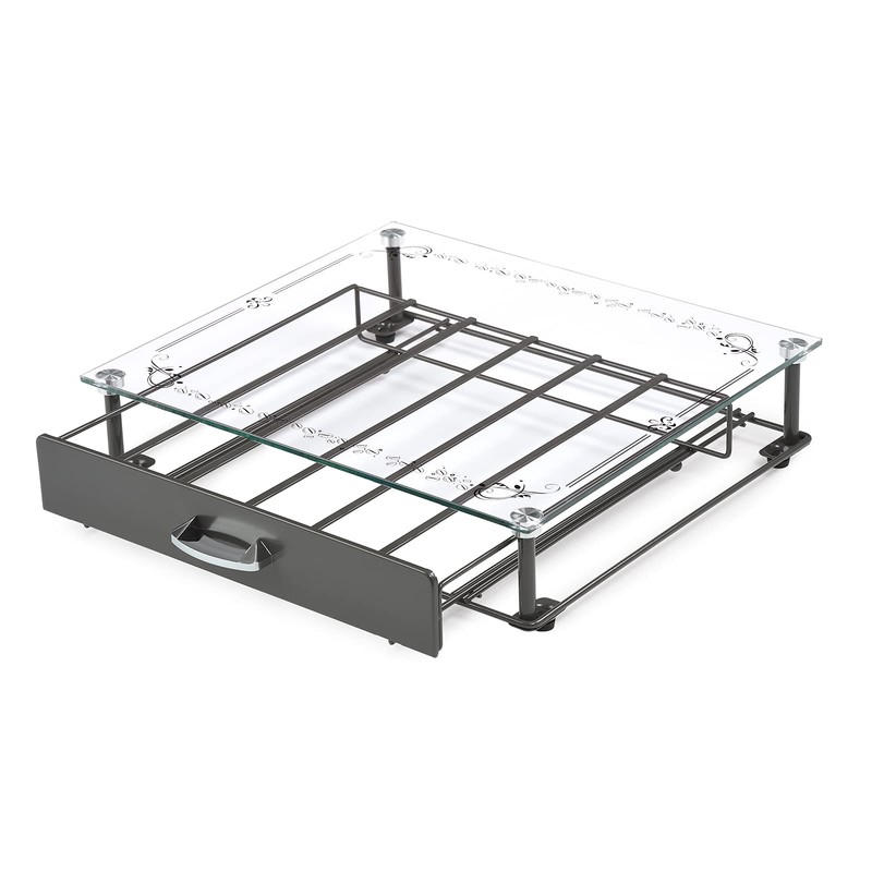 Hystun Coffee Capsules Holder, Crystal Tempered Glass Top Organizer Drawer