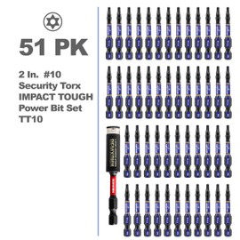 Geinxurn 2 In. Security T10 Impact Magnetic Screwdriver Bit Set, 51 Pieces #10 Torx Head Power Bit Set, S2 Alloy Steel Hollow Star Bit Set with 1Pcs Impact Bit Holder