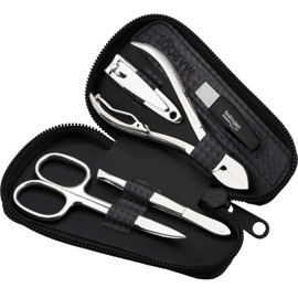 marQus Manicure Set Men Made in Solingen Germany - Mens Nail Grooming Kit for Professional Care, Stainless Steel Nail Cutter, Scissors, Clippers, Sapphire file and Tweezers in a faux Leather Case