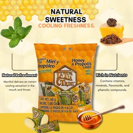 Tía Trini – Honey & Propolis Candy with Mint – 3 Pack (12 Lozenges Each) – Natural Soothing Lozenges – Made with Real Honey & Propolis – Refreshing & Naturally Sweet Treat